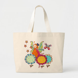 Grand Tote Bag Fée de jardin avec des fleurs