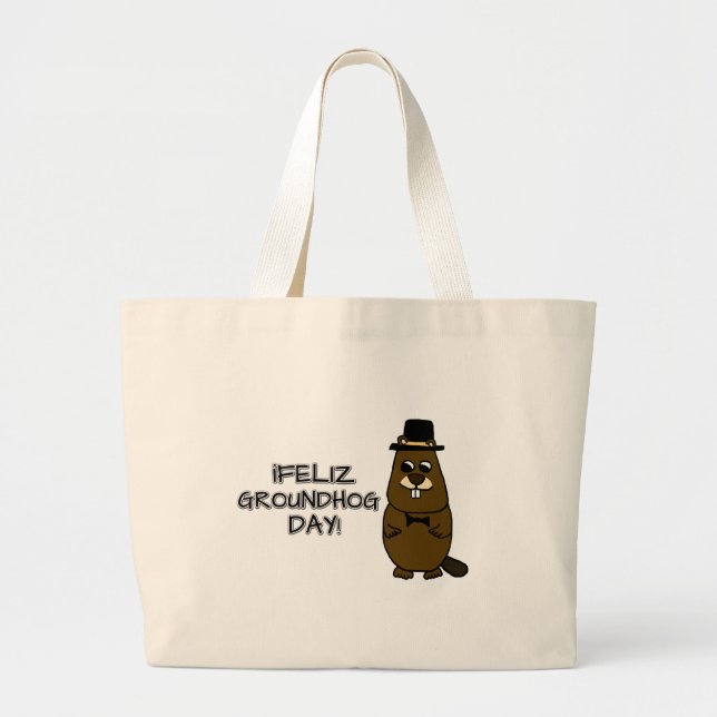 Grand Tote Bag Feliz Jour de la Marmotte ! (Devant)