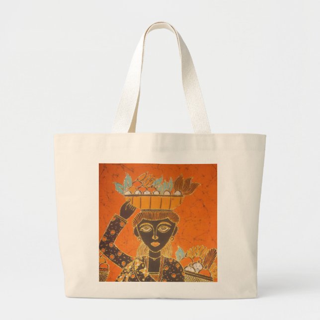 Grand Tote Bag Femme africaine portant panier d'art (Devant)