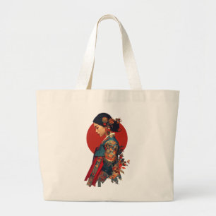 Grand Tote Bag Femme coréenne élégante en portrait d'art de toile