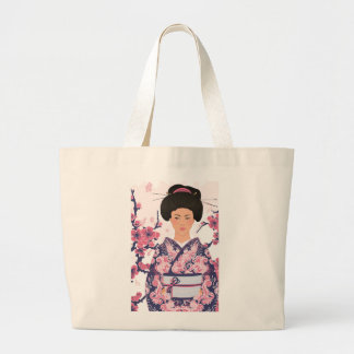 Grand Tote Bag Femme japonaise illustrée