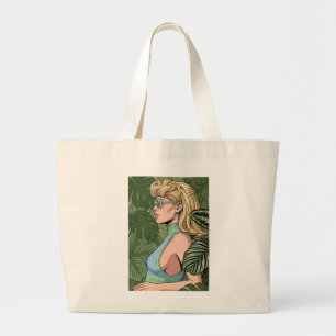 Grand Tote Bag Femme Vintage Chic avec des Lunettes de Soleil Feu