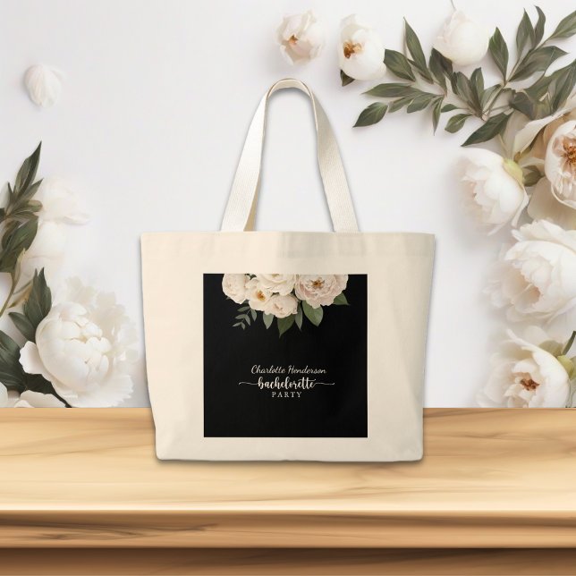 Grand Tote Bag Fête Chic Florale Noir Et Blanc (Créateur téléchargé)