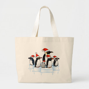 Grand Tote Bag Fête des pingouins de Noël