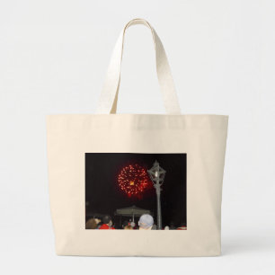 Grand Tote Bag Feu d'artifice rouge avec image Lamppost