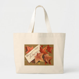 Grand Tote Bag Feuilles d'automne vous souhaitant un joyeux Thank
