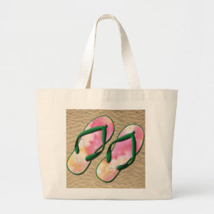 Grand Tote Bag Feuilles en rose et vert