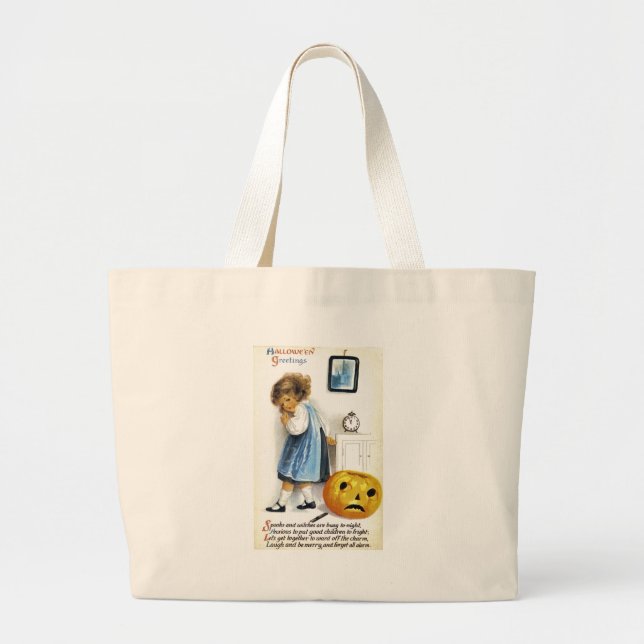 Grand Tote Bag Fille avec Jack o' Lantern (Devant)
