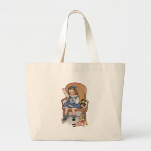 Grand Tote Bag Fille cousant des poupées