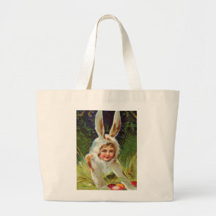 Grand Tote Bag Fille vintage de Pâques en costume lapin, ZSSG