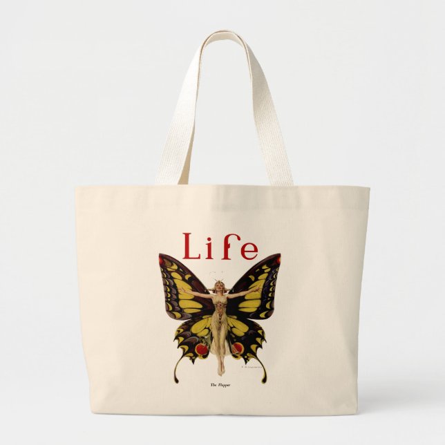 Grand Tote Bag Flapper Butterfly Flying Woman Illustration (Devant)