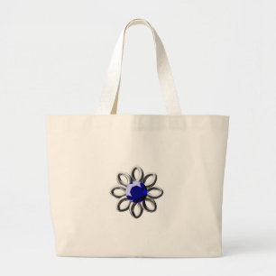 Grand Tote Bag Fleur argentée en pierre bleue