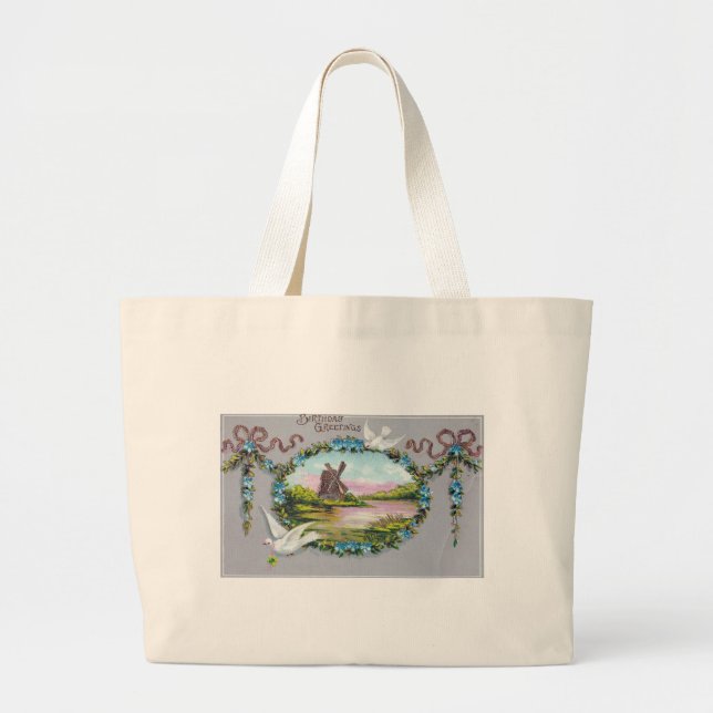 Grand Tote Bag Fleur Bleue d'anniversaire Doses de couronnes (Devant)
