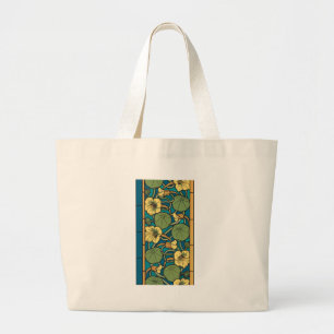 Grand Tote Bag Fleur de capucine bleu jaune, motif nouveau