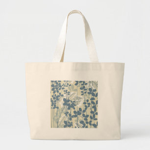 Grand Tote Bag Fleur de feuille bleue asiatique japonaise