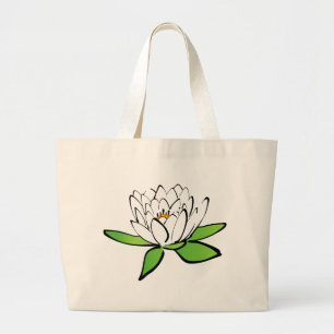 Grand Tote Bag fleur de lotus blanc