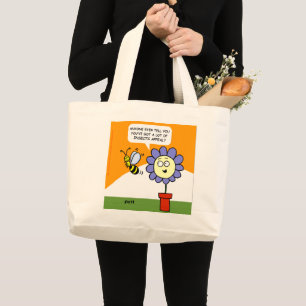 Grand Tote Bag Fleur et Bee Cartoon Art Insectes Appel drôle