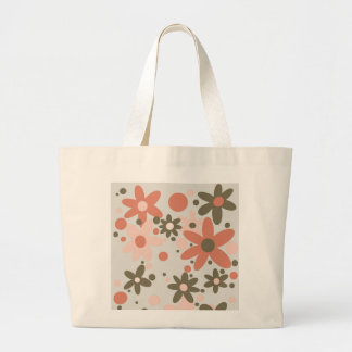 Grand Tote Bag Fleurs Abstraites en corail, pêche et vert