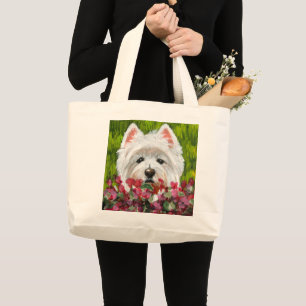Grand Tote Bag Fleurs blanches et roses