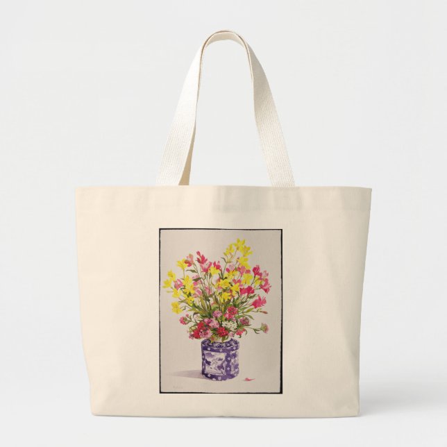 Grand Tote Bag Fleurs dans un pot chinois (Devant)