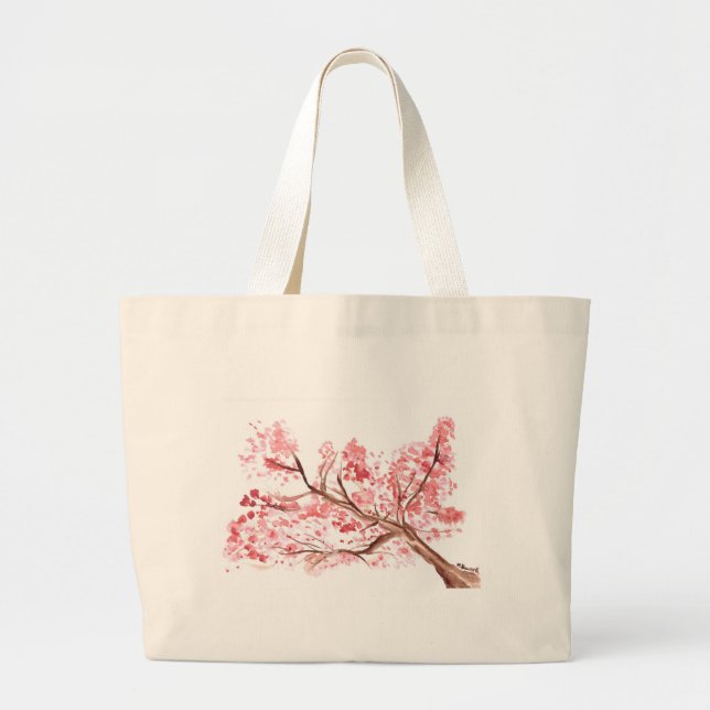 Grand Tote Bag Fleurs de cerisier rose aquarelle floral chic (Devant)