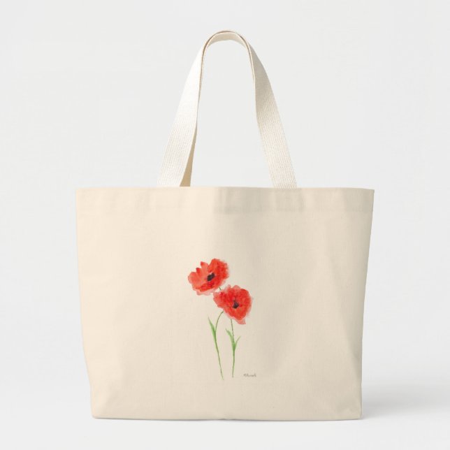 Grand Tote Bag Fleurs de pavot rouge (Devant)