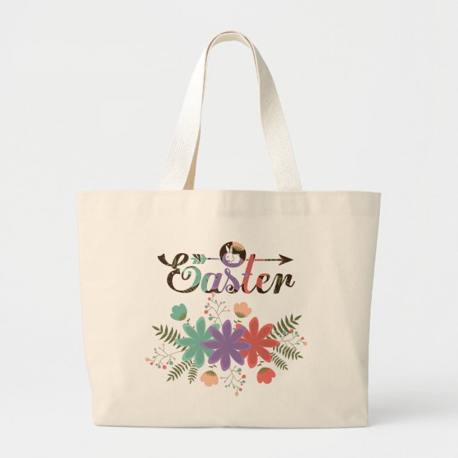 Grand Tote Bag Fleurs Jolies Et Colorées Et Fruite Avec Lapin (Devant)
