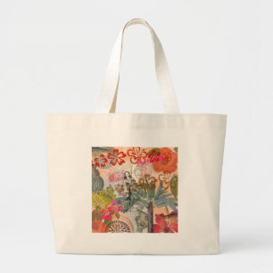 Grand Tote Bag Fleurs Vintage Hula Coloré Hawaïen Tropical