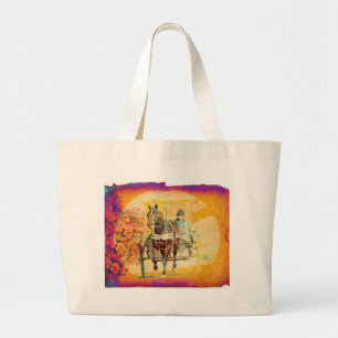 Grand Tote Bag Floral Grunge Amish Horse et Buggy