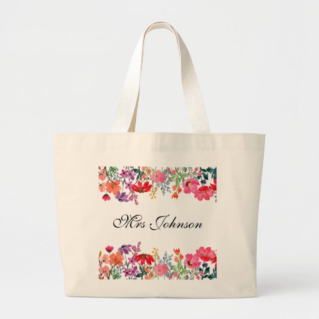 Grand Tote Bag Flore cadeau de professeur personnalisé personnali (Devant)