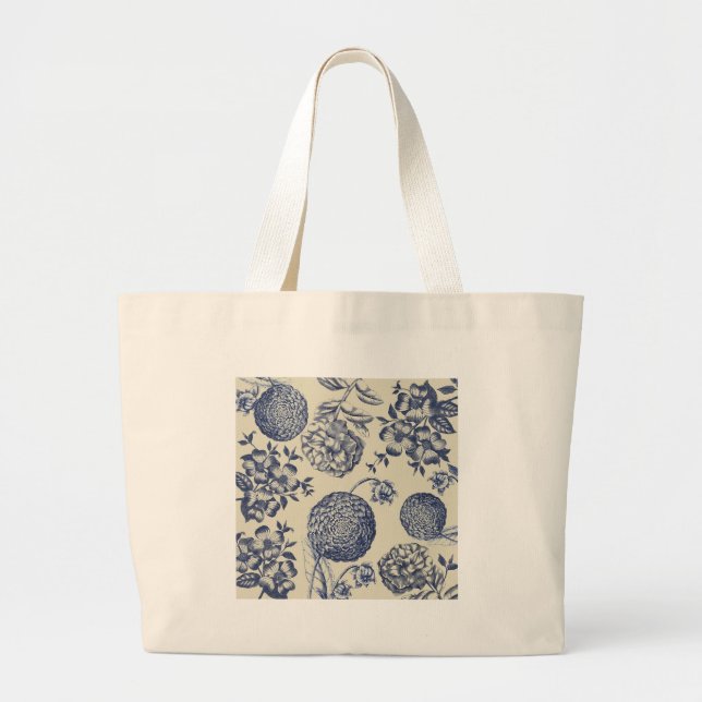 Grand Tote Bag Flore d'impression florale de fleurs bleues antiqu (Devant)