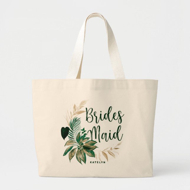Grand Tote Bag Foliage Tropical Wreath Green & Gold Bridesmaid (Devant)