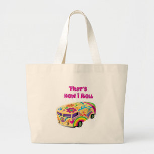 Grand Tote Bag fourgon hippie rétro  comment je roule