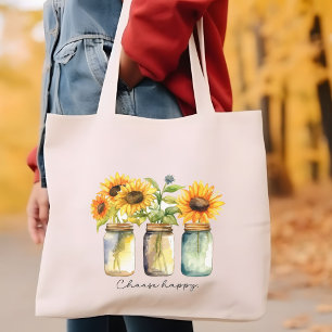 Grand Tote Bag fourre-tout de tournesol "Choisissez heureux"