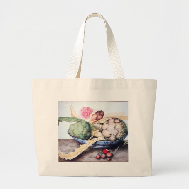 GRAND TOTE BAG FRUITS DE SAISON ARTICHOKES, ROSE & FRAISES (Devant)