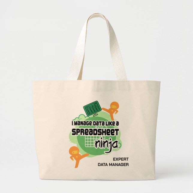 Grand Tote Bag Fun Personnalisé Data Manager SPREADSHEET NINJA (Devant)