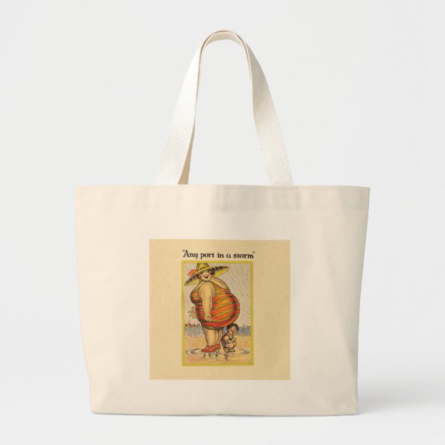 Grand Tote Bag Funny Fat Lady sur la plage (Devant)