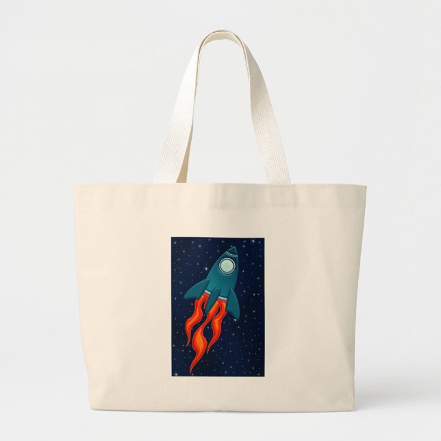 Grand Tote Bag Fusée spatiale mignonne et conception d'espace ext (Devant)