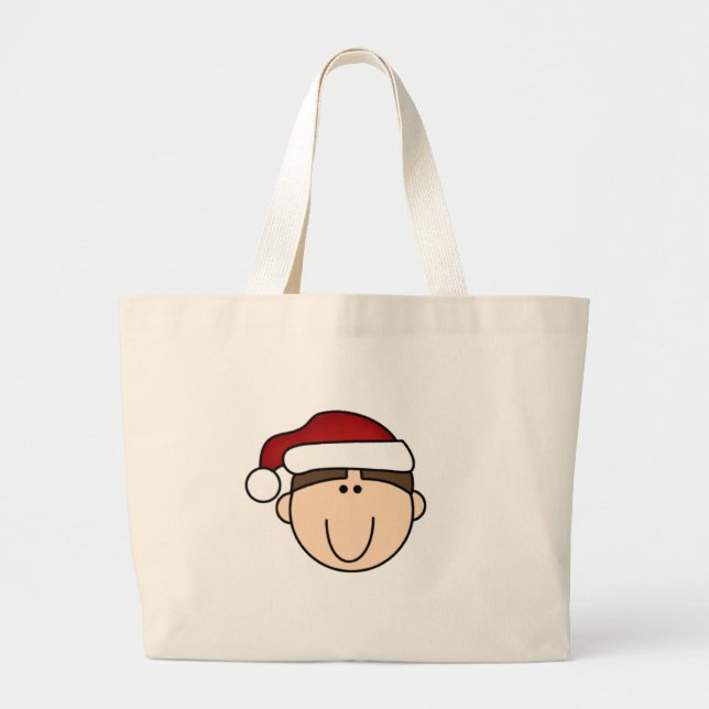Grand Tote Bag Garçon de brune dans le casquette de Père Noël (Devant)