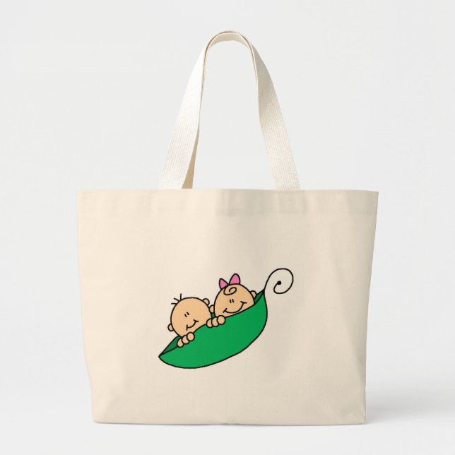 Grand Tote Bag Garçon et fille jumeaux dans la cosse de pois (Devant)