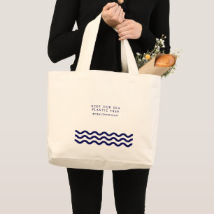 Grand Tote Bag Garder notre mer Plastique Libre Océan Vagues Naut
