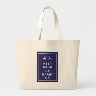 Grand Tote Bag Gardez le calme et mariez sur des oiseaux