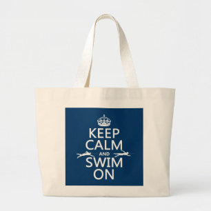 Grand Tote Bag Gardez le calme et nagez sur (dans toute couleur)