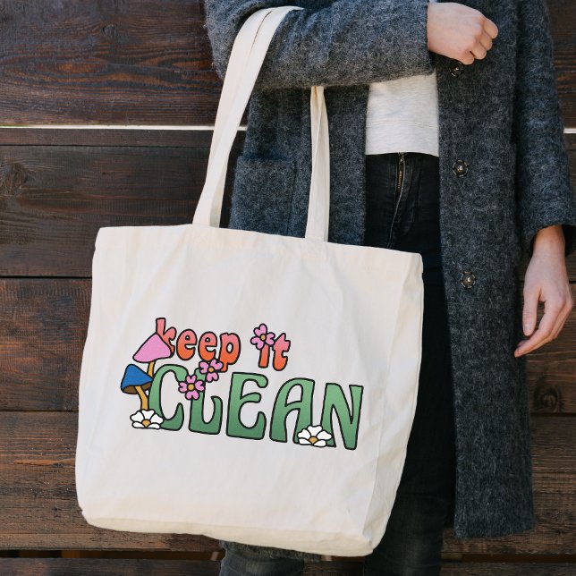 Grand Tote Bag Gardez-le Propre | Réutilisable Minimaliste (Créateur téléchargé)