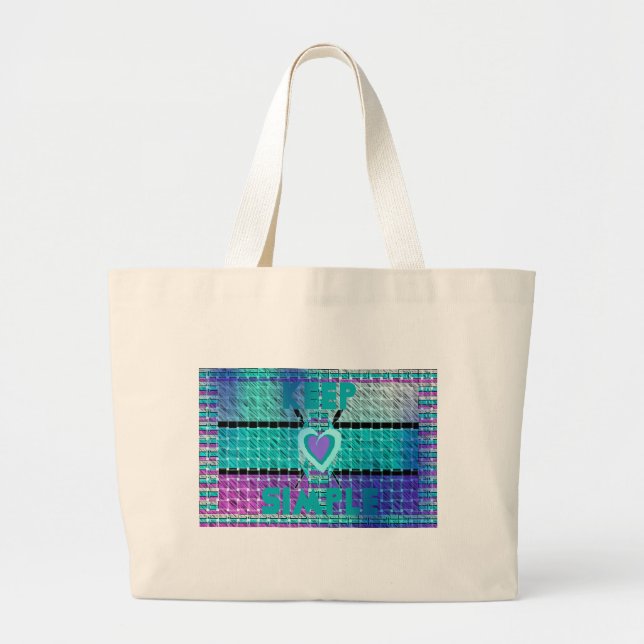Grand Tote Bag Gardez-le simple : Cyan Heart & Clarity Art Motif (Devant)