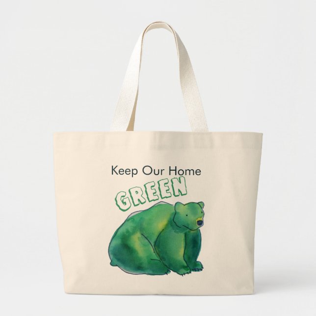 Grand Tote Bag Gardez notre oreille ronde verte (Devant)