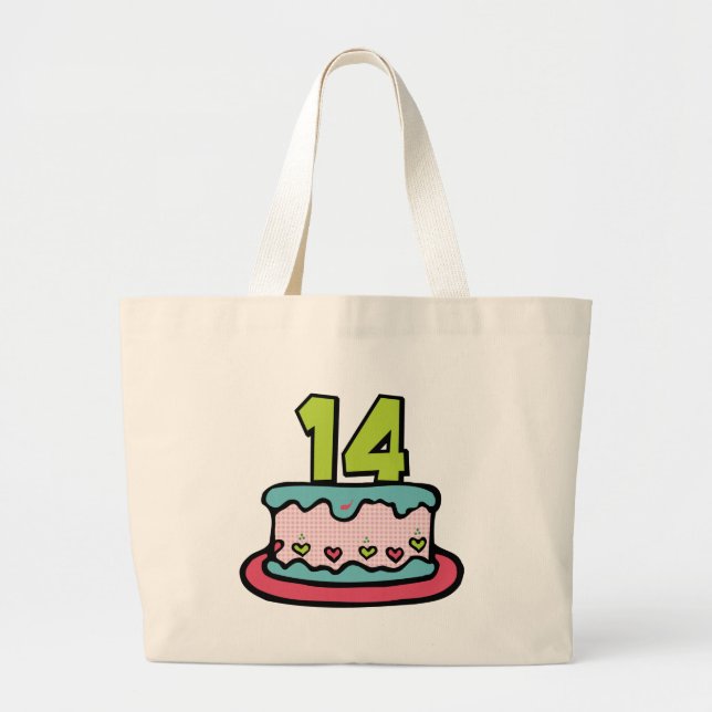 Grand Tote Bag Gâteau d'anniversaire 14 ans (Devant)
