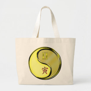 Grand Tote Bag Gemini et tigre métallique