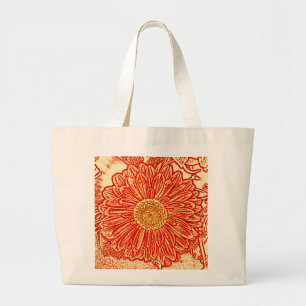 Grand Tote Bag Gerbera Daisy Block Imprimer - safran orange