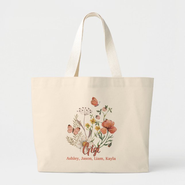 Grand Tote Bag Gigi Fleur sauvage Floral personnalisé Fourre-tout (Devant)